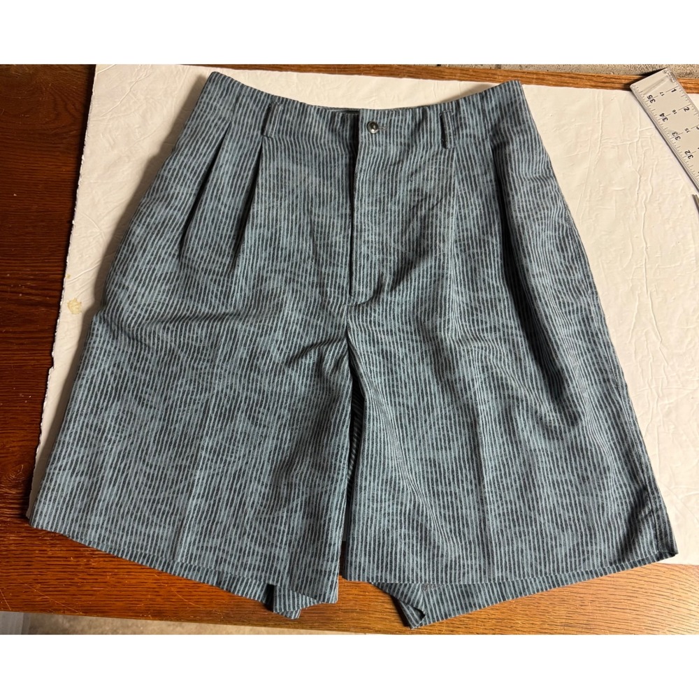 Haley Made in USA Vintage Blue Striped Pleated Shorts Womens 8 Microfiber Golf